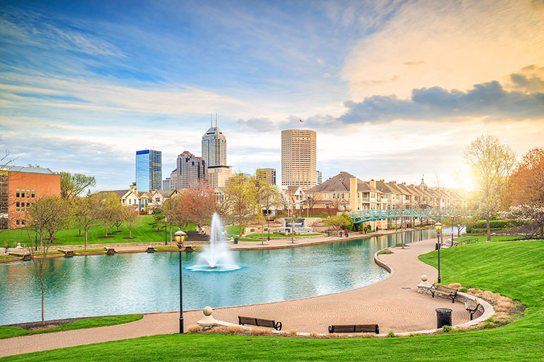 The skyline of Indianapolis from the canal view